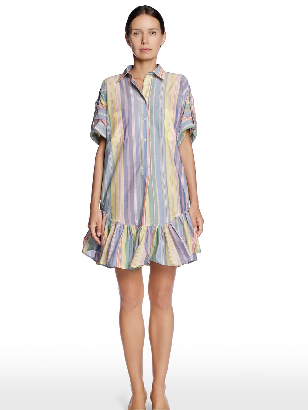 Sara Roka close gingham plaid ruffle hem shirt mini dress Size Small